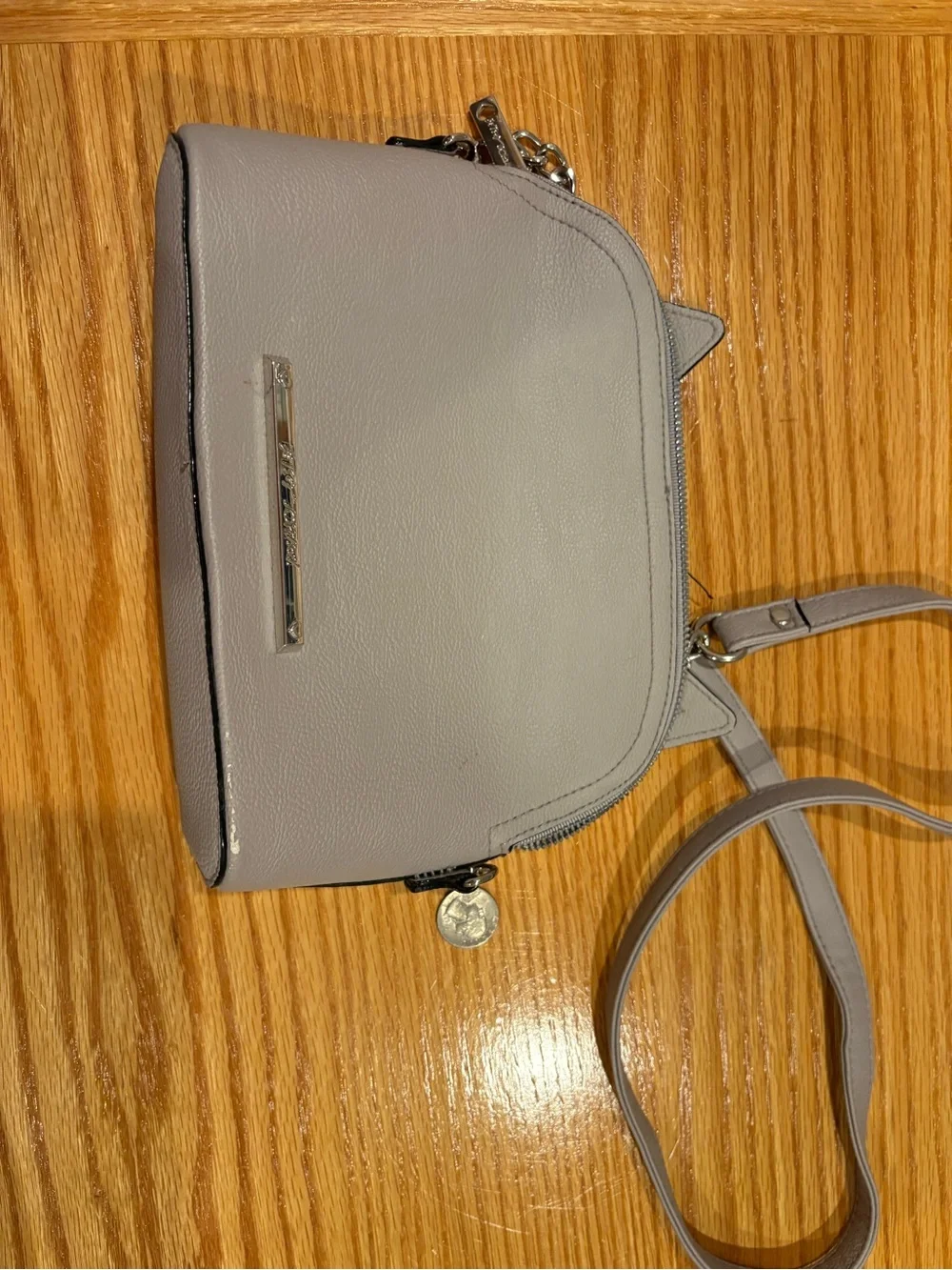 Betsey Johnson Gray Cat Face Crossbody Bag with Chain Strap